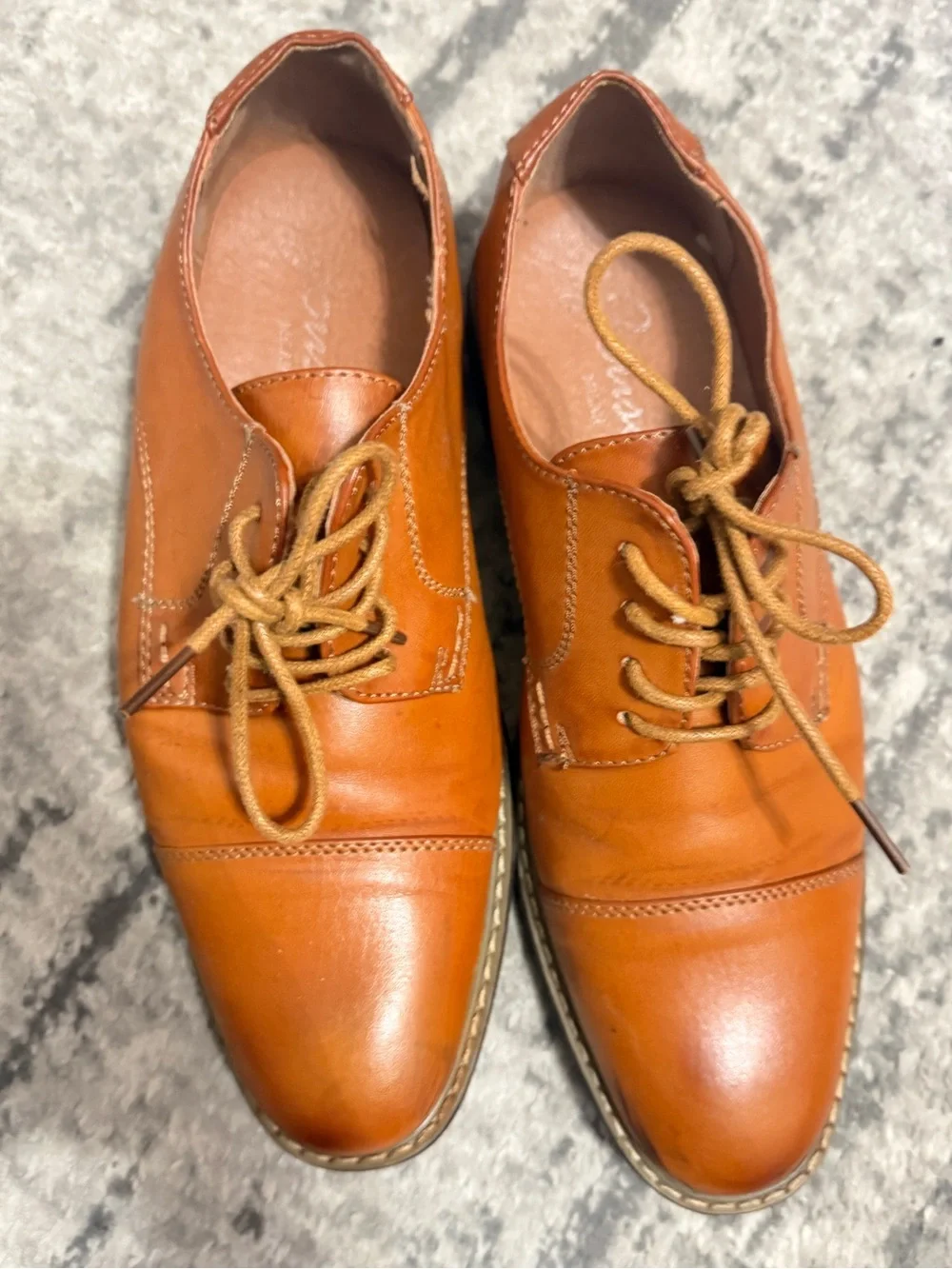 Jousen Men's Tan Leather Cap-Toe Oxford Derby Shoes